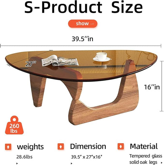 Mid Century Modern Glass Coffee Table, Coffee Table for Living Room, Noguchi Coffee Tables,Suitable for Bedroom Living Room Reception Office Tables (Walnut/Brown, ML)