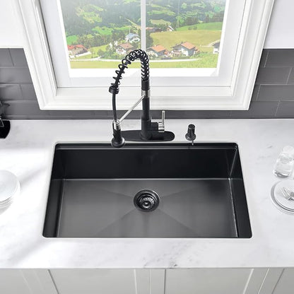 30 Black Kitchen Sink Undermount Workstation-VASOYO 30x19 Undermount Kitchen Sink Black Stainless Sinks Workstation 16 Gauge Stainless Steel Single Bowl Deep Sinks Bowl with Cutting Board