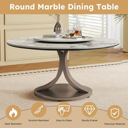 Modern Sintered Stone Dining Table for 4-6, Luxury Rectangular Kitchen Dinette with Faux Marble Top & Heavy-Duty Metal Legs, Heat-Resistant Furniture for Dining Room (59")