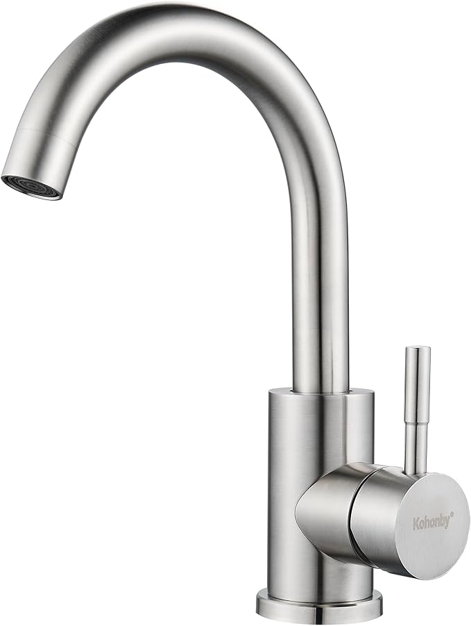 Wet Bar Sink Faucet Single Hole, Brushed Nickel Single Handle Faucet for Kitchen or Bathroom Sink, Modern Stainless Steel Prep Sink Faucet Commercial rv Sink Faucet Laundry Sink Faucet