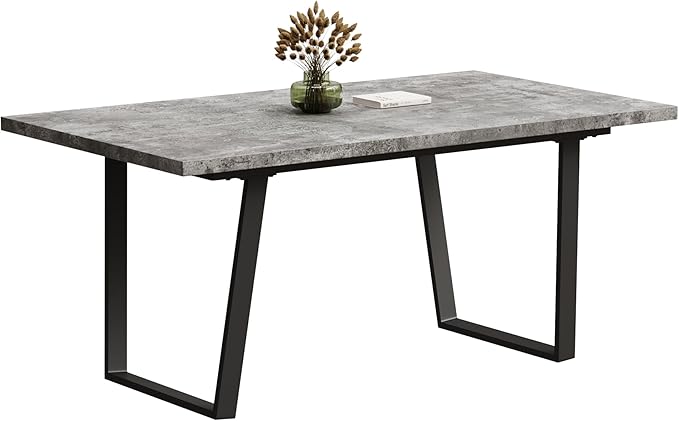 BROVAVE 63" Waterproof Polished Island Table, Rustic Dining Table with Classic MDF Finish, Mid Century Dining Table with 6-Person Capacity for Family Gatherings, Gray