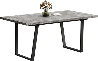 BROVAVE 63" Waterproof Polished Island Table, Rustic Dining Table with Classic MDF Finish, Mid Century Dining Table with 6-Person Capacity for Family Gatherings, Gray