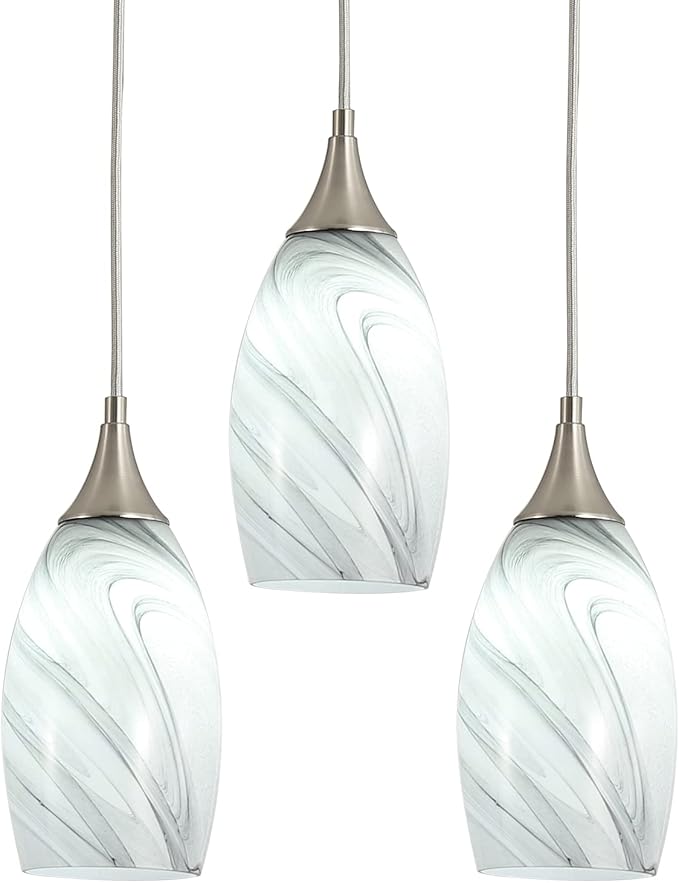 Kitchen Pendant Lighting for Island, Modern Edison Hanging Light with Handcrafted Art Glass, Adjustable Nylon Core Ceramic Holder Lighting Fixture Indoor for Dining Room, Entryway (Bulb Not Included)