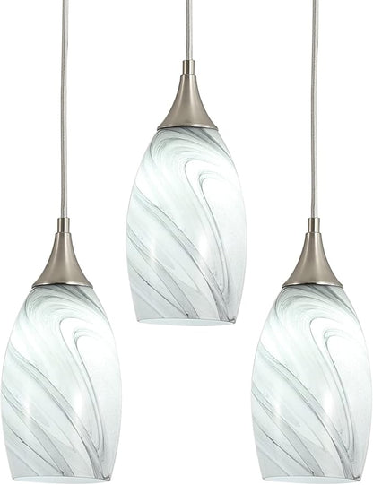 Kitchen Pendant Lighting for Island, Modern Edison Hanging Light with Handcrafted Art Glass, Adjustable Nylon Core Ceramic Holder Lighting Fixture Indoor for Dining Room, Entryway (Bulb Not Included)