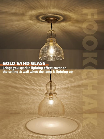 Gold Pendant Lights Kitchen Island, Large Gold Sand Glass Pendant Lighting Over Table 10inch Modern Brass Ceiling Island Light for Kitchen Sink Hallway Entrance