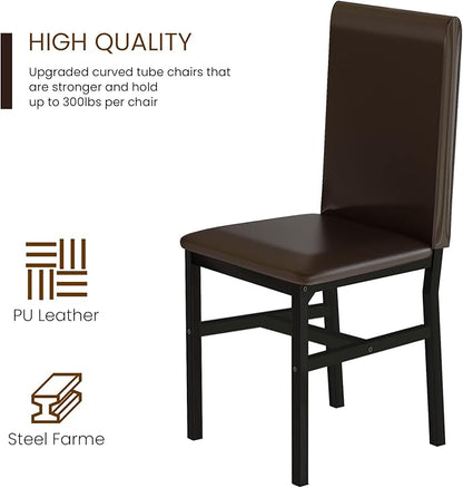 AWQM 5 Piece Dinning Table Sets for 4, Marble Kitchen Table and Chairs for 4,Dining Room Table Set with PU Leather Chairs,Faux Marble Dining Set for Small Spaces,Living Room,White+Brown