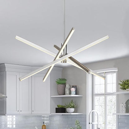 Y'INSP Modern Sputnik Chandeliers, Brushed Nickel Dining Room Light Fixture, LED Linear Pendant Light for Kitchen Island Bedroom Living Room Entryway, LED Embedded Pendant Lighting Fixture