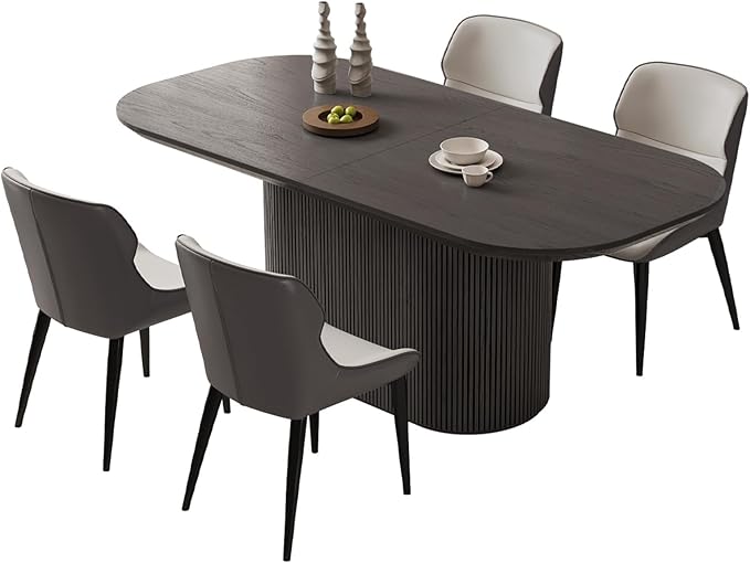 Miuuod 70.86" Grey Dining & Kitchen Table Set, Solid Kitchen Table with 4 Chairs,Large Oval Table with Round Corners for Dining Room,Home Office,Living Room Furniture,Big Family Grey