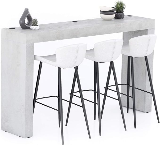 Mobili Fiver, Evolution High Table with Wireless Charger 70.9 x 15.7 in, Concrete Effect, Grey, Made in Italy