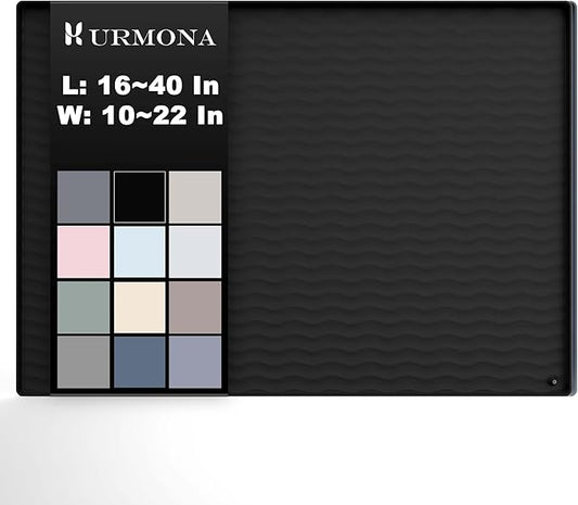URMONA 34'' x 22'' Waterproof Silicone Under Sink Mat Cabinet and Counter Protector, Shelf Liner for Kitchen and Bathroom, Storage and Organizers, Litter Mat, Pet Cat Puppy Essentials（Black）