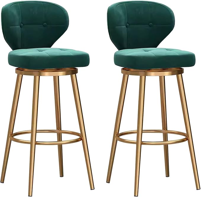 Counter Height stools Set of 2, 360° s with Back and Footrest, Thickened Upholstered Cushion, Tall Chairs for Kitchen Island, Dining Room, Home, Cafe,Green-Sitting Height 65cm