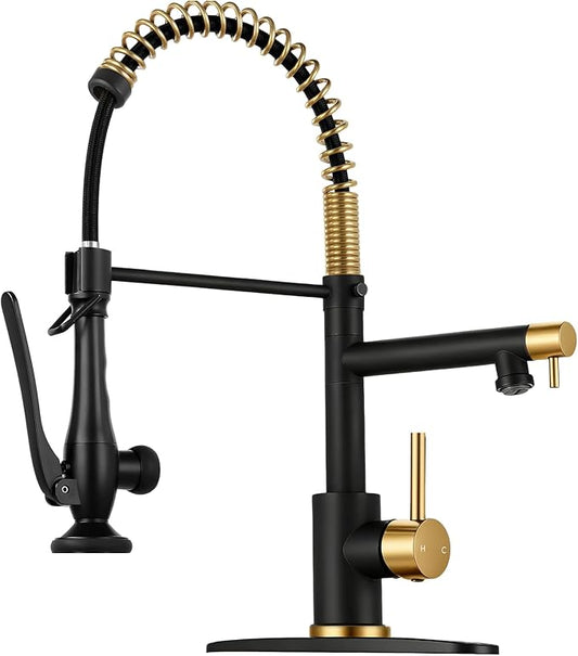 Kitchen Faucet with Pull Down Sprayer - Brushed Nickel Single Handle Commercial Kitchen Faucets, 2-Spout Stainless Steel Spring Pull Out Kitchen Sink Faucet 1/3 Hole with Deck Plate