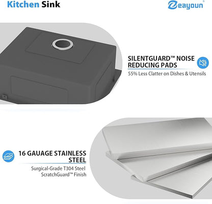 24 Inch Drop in Kitchen Sink 24x18 Drop in Kitchen Sink 16 Gague Topmount Stainless Steel Single Bowl Handmade Sinks Large Deep Basin 24"x18"x9"