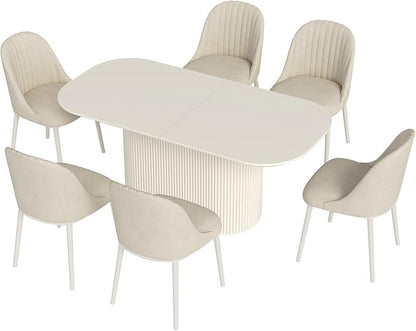 Miuuod 70" White Dining & Kitchen Table Set, Solid Kitchen Table with 6 Chairs,Large Rectangular Dinner Table with Rounded Corners for Dining Room,Home Office,Living Room Furniture,Cream White