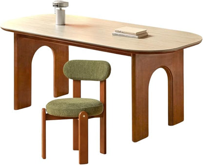 GVAwood Poplar, Birch Solid Wood Rock French Retro Dining Table 55.3x31.7x30.0 inch / 140.4x80.4x76.2 cm/Natural Wood Color/Poplar Travertine Slab Dining Table + Chairs 4 pcs