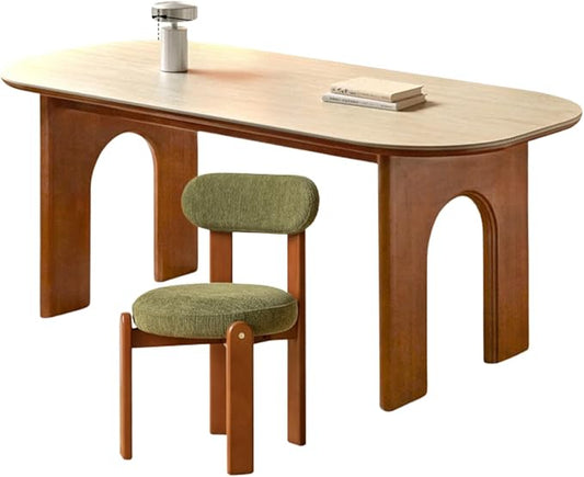 GVAwood Poplar, Birch Solid Wood Rock French Retro Dining Table 55.3x31.7x30.0 inch / 140.4x80.4x76.2 cm/Natural Wood Color/Poplar Travertine Slab Dining Table + Chairs 4 pcs