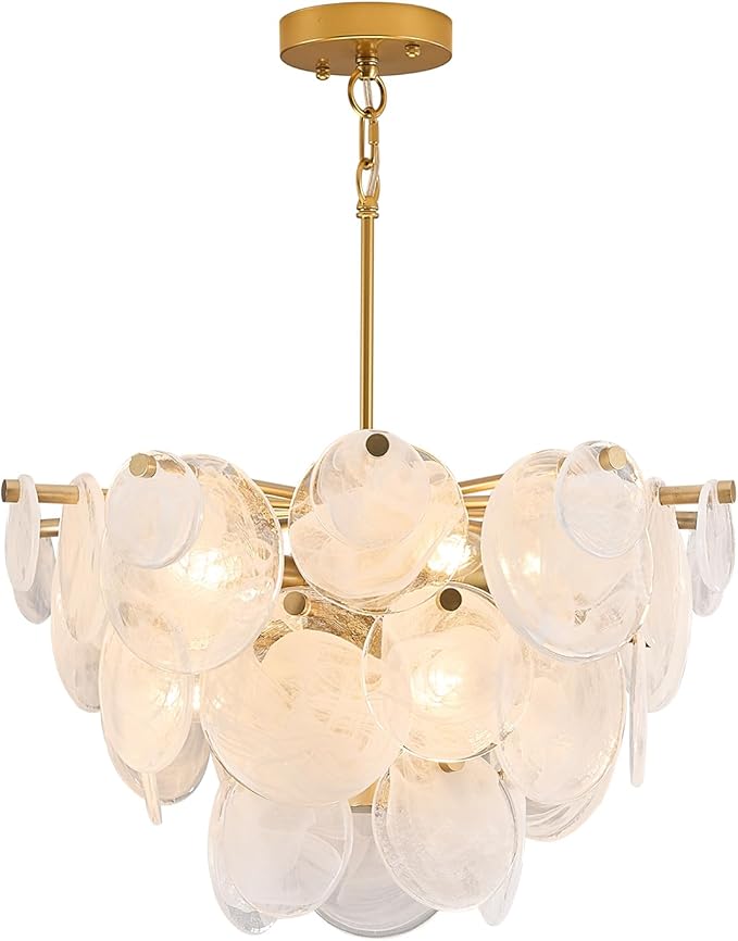 Gold Chandelier for Bathroom Alabaster Dining Room Light Fixture Modern Glass Chandeliers for Bedroom Living Room Kitchen Entryway Stairway and Foyer（Vintage capiz）