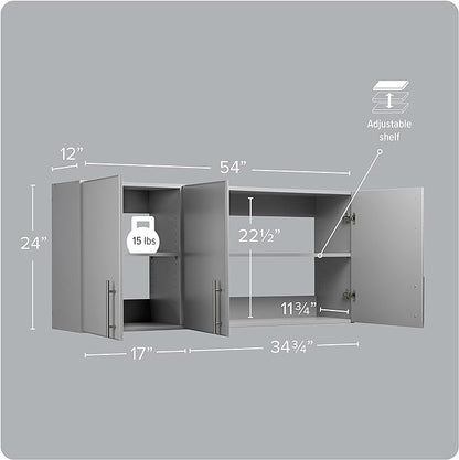 Prepac Elite 54" Wall Cabinet, Light Gray Storage Cabinet with 2 Adjustable Shelves, Storage for Pantry, Kitchen and Bathroom 12" D x 54" W x 24" H