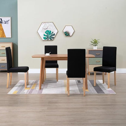 Dining Chair Set of 4 Black Fabric and Rubber Wood Ergonomic Chairs for Kitchen Dining Room and Living Room
