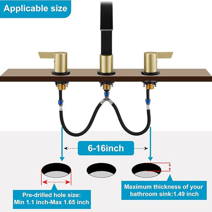 Midanya 8 inch Widespread Bathroom Sink Faucet,Modern Waterfall 3 Hole 2 Handles Bathroom Faucet 8" Vanity Faucets with Pop Up Drain and Water Supply Lines,Matte Black and Brushed Gold Handle
