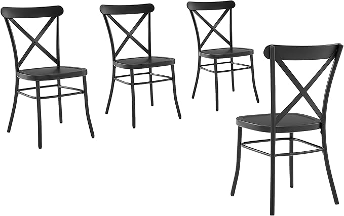 Crosley Furniture Camille French Industrial Metal X Back Café Dining Chairs Set of 4, Kitchen Chair, Matte Black