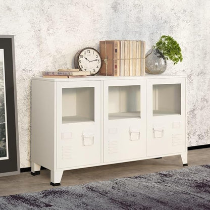 Sideboard White Metal and Glass Buffet Cabinet 41.3 x 24.4 x 13.8 in Modern Industrial Liquor Cabinet Coffee Bar for Living Room Dining Kitchen