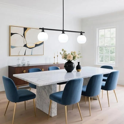 Kitchen Island Lighting 3 Lights Linear Pendant Light Fixtures With Milk Glass Shades Black Farmhouse Chandeliers for Dining Room Chandelier Over Table Mid Century Modern Hanging Light Fixture for Bar