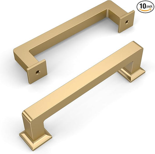 Amerdeco 10 Pack Champagne Bronze Cabinet Pulls 3-3/4 Inch(96MM) Hole Centers Kitchen Cabinet Handles Cabinet Hardware Kitchen Handles for Cabinets Cupboard Handles Drawer Pulls ZH0019
