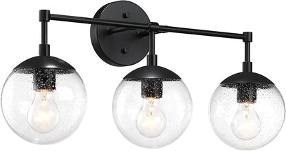 Design House Gracelyn 3-Light Dimmable Bathroom Vanity Light, Seeded Glass, Matte Black, 24.03 in W x 8 in D x 11.65 in H, 588889-BLK