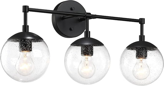 Design House Gracelyn 3-Light Dimmable Bathroom Vanity Light, Seeded Glass, Matte Black, 24.03 in W x 8 in D x 11.65 in H, 588889-BLK
