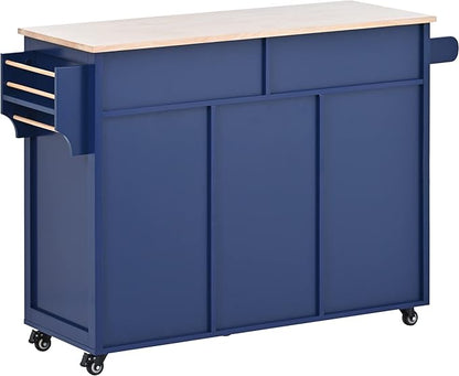 Rolling Mobile Kitchen Island Cart Breakfast Bar with Spice & Towel Rack, 8 Drawers and 5 Wheels for Dining Room