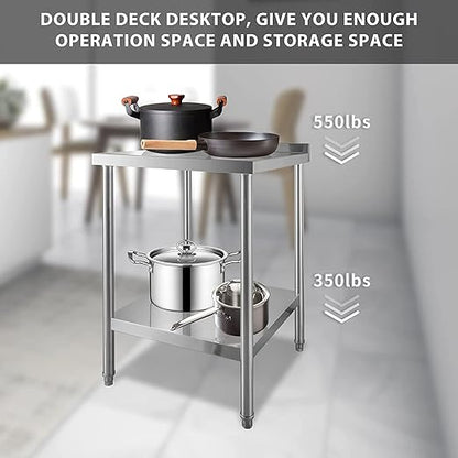 NSF Stainless Steel Table for Prep & Work with Backsplash 24x18 Inches, Metal Commercial Kitchen Table with Under Shelf and AdjustableTable Foot for Restaurant, Home and Hotel