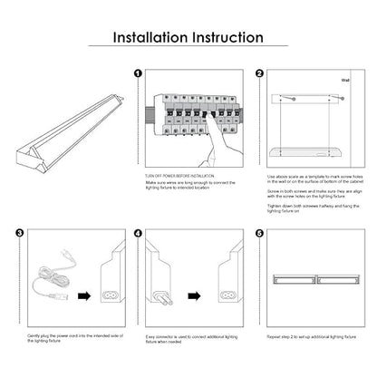Multi-function LED Under Cabinet Lighting Fixture -Plug-In Installation- Angle Adjustable LED Mirror Light - Warm White - Shatterproof PC diffuser Aluminum Housing 120° Beam Angle for Cabinet, Bathroom, Accent Lighting