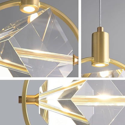 HEYAN Pendant Light Modern Crystal Pendant Light in Gold Brushed,Small Mini Crystal Chandelier Pendant Lights for Island Bar,Bedroom Lighting, Hallway, Dining Room,Living Room (Gold, 1 Light)