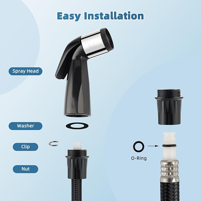 Hygie Rinse Universal Sink Sprayer Attachment for Kitchen Faucet, Kitchen Side Sprayer Head Compatible with Delta, Moen, Kohler and Other OEM Brands Pull Out Spray Head,Matteblack, Daily Design