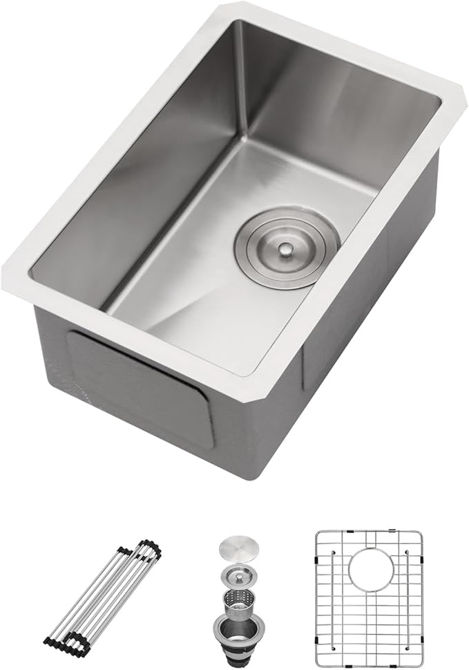 Sarlai Stainless Steel Bar Sink Undermount - 10"x18"x8" Undermount Bar Prep RV Small Kitchen Sink 16 Gauge Stainless Steel Single Bowl Under Counter Small Outdoor Sinks Basin
