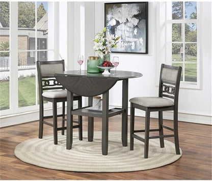 New Classic Furniture Gia 3-Piece Drop Leaf Counter Table Set with 2 Chairs, 42-Inch, Gray