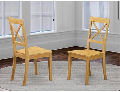 East West Furniture BOC-OAK-W Boston Kitchen Dining Chairs - Cross Back Wooden Seat Chairs, Set of 2, Oak