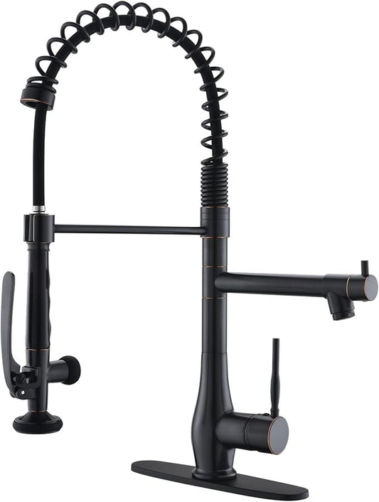 GIMILI Oil Rubbed Bronze Kitchen Faucet with Pull Down Sprayer Single Handle High Pressure Kitchen Sink Faucet Commercial Double-Headed Kitchen Faucets