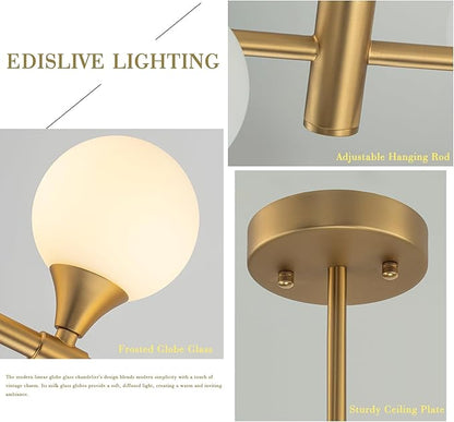 EDISLIVE Large Milk Globe Chandelier 8-Light Glass Globe Pendant Light Fixture 51.2in G9 Linear Hanging Lighting for Dinning Room Kitchen Island Living Room Gold