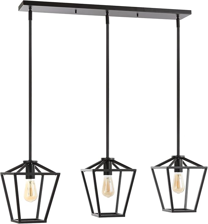 JONATHAN Y 36.5" Oil Rubbed Bronze Industrial Farmhouse Iron LED Pendant Light, Adjustable Cage Lantern for Kitchen Island, Dining Room, Foyer, Iron Shade (JYL7581A)