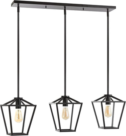JONATHAN Y 36.5" Oil Rubbed Bronze Industrial Farmhouse Iron LED Pendant Light, Adjustable Cage Lantern for Kitchen Island, Dining Room, Foyer, Iron Shade (JYL7581A)