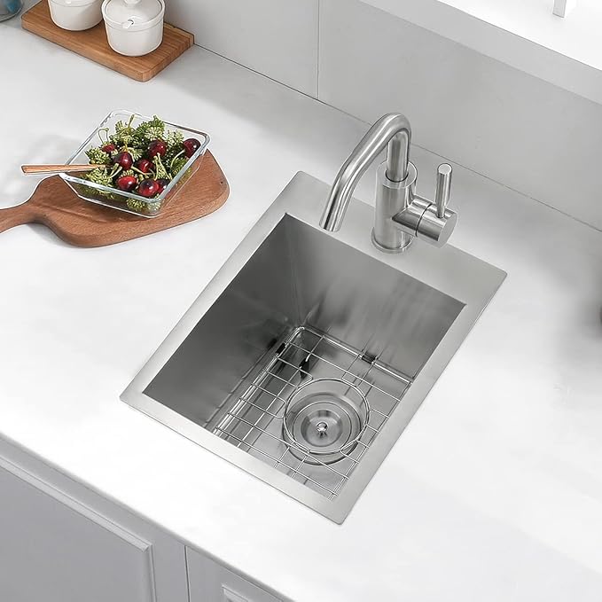 15 Inches Drop In Stainless Steel Kitchen Bar Sink, Luckyhorse 15” x 18” x 10” 18 Gauge Stainless Steel Kitchen Outdoor Sink RV Sink LH019LQ