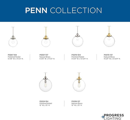 Progress Lighting 1-Light Clear Glass Farmhouse Pendant Light, Penn Collection, Indoor, P5070-104, Polished Nickel