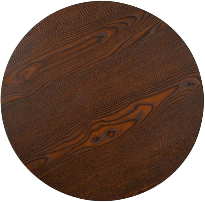 Round Bistro Table for Small Spaces, Dark Brown MDF Top with Black Steel Legs, Ideal for Dining Room, Kitchen, or Cafe Use