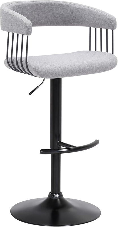 Armen Living Calista Adjustable Height Mid Century Modern Swivel Bar Stool for Kitchen Island Counter in Light Gray Fabric with Black Metal