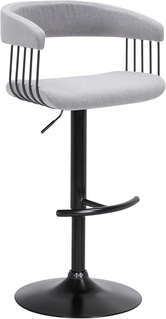 Armen Living Calista Adjustable Height Mid Century Modern Swivel Bar Stool for Kitchen Island Counter in Light Gray Fabric with Black Metal
