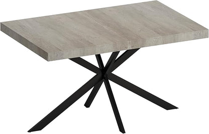 55.11"-70.86" Dining Table for 6-8 People, Retro Rectangular Stretch Table, Kitchen Table with Wood Top, Black Relief Plate Iron Foot Base and Storage Box(Grey)