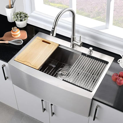 36 Inch Stainless Steel Farmhouse Sink Drop In-Hovheir 36x22 Drop In Top Mount Farm Sink Workstation 16 Gauge Stainless Steel Single Bowl Deep Kitchen Sinks Apron Sinks with Cutting Board