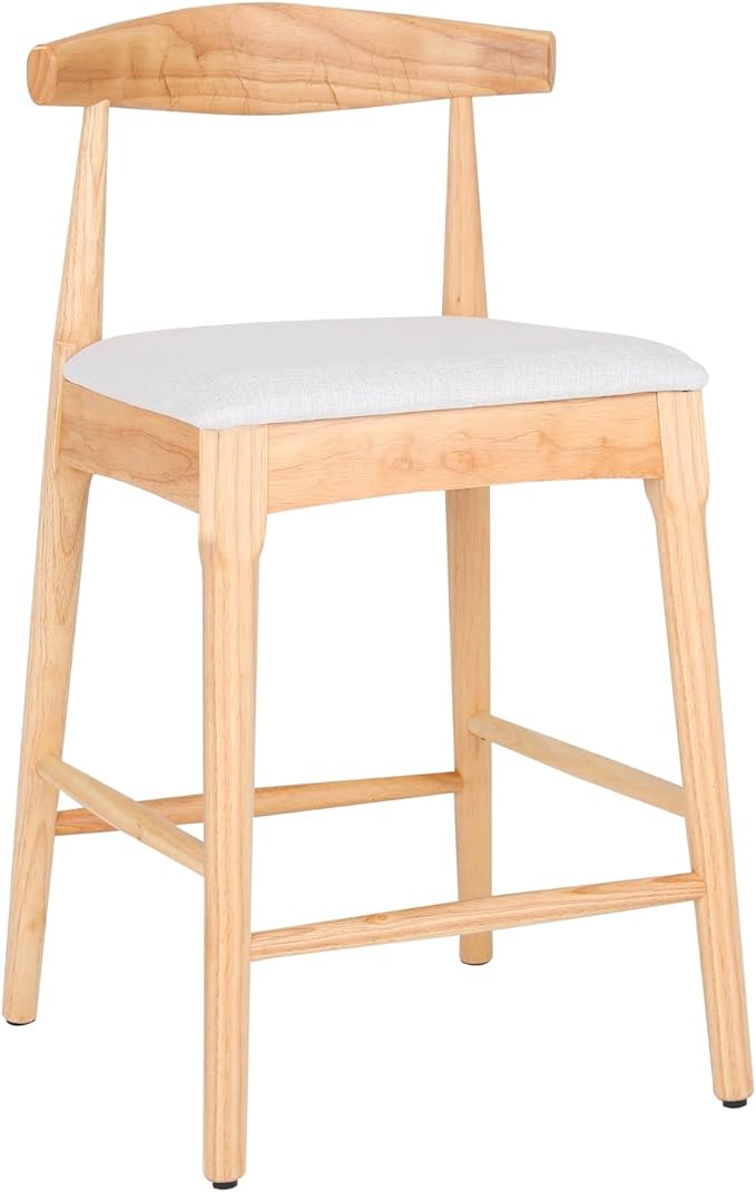 Modern Dining Chairs,Mid-Century Rubberwood Bar Stools(Set of 2),Solid Wood Legs Upholstered Solid Chair,Kitchen Island Counter Height,Applicable to Bedroom,Living Room,Outdoor Lounge,Patio,Beige